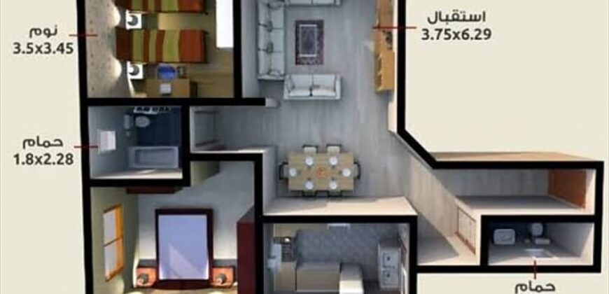 شقة ١٠٦م خلفي جانبي بموقع مميز جدا بأفضل مناطق العمارات